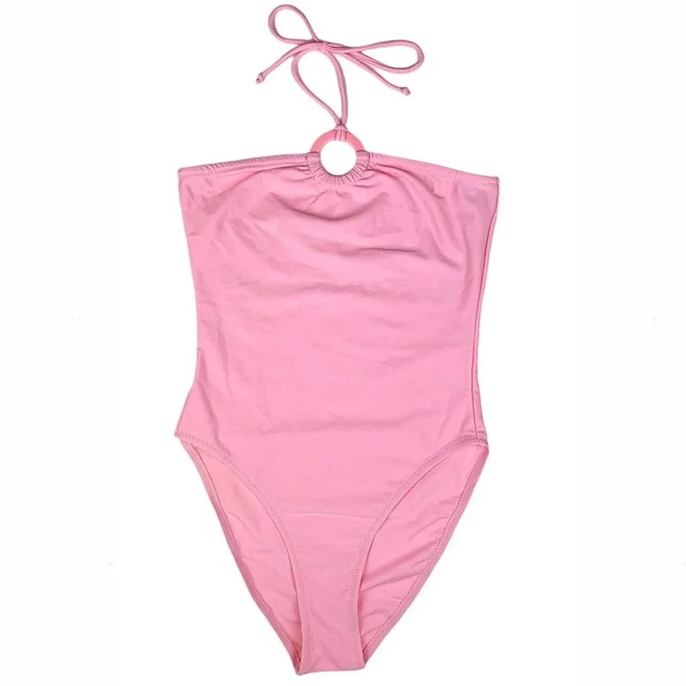 Pastel High-Leg O-Ring Halter One-Piece Swimsuit in Ballet Pink - Picture 6 of 10